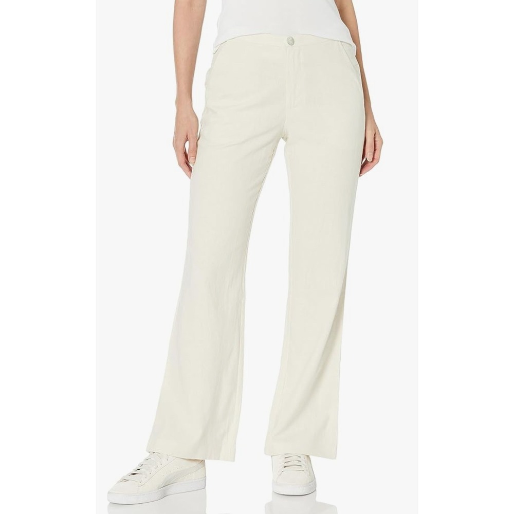 NIA THE LABEL LINEN BLEND TAN SLIGHT FLARE LEG PANAMA TROUSER PANTS EUC SIZE M